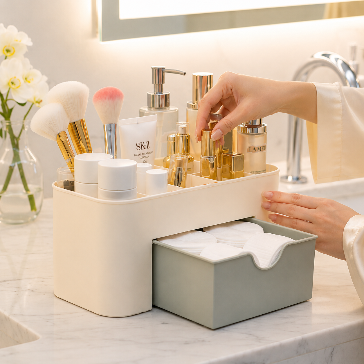 Premium Bathroom Cosmetic Organizer Makeup Storage Box Vanity Organizer Skincare Storage Holder Makeup Brush Organizer Wholesale