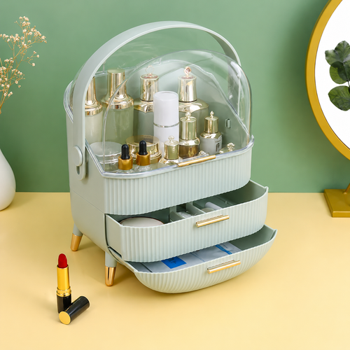 Luxury Bathroom Cosmetic Organiser Travel Makeup Storage Box with Clear Dustproof Cover Portable Vanity Skincare Display Case Large Capacity Drawer Beauty Organizer Wholesale Home Hotel Countertop Gift