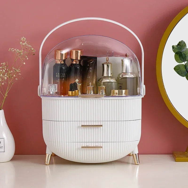 Luxury Bathroom Cosmetic Organiser Travel Makeup Storage Box with Clear Dustproof Cover Portable Vanity Skincare Display Case Large Capacity Drawer Beauty Organizer Wholesale Home Hotel Countertop Gift