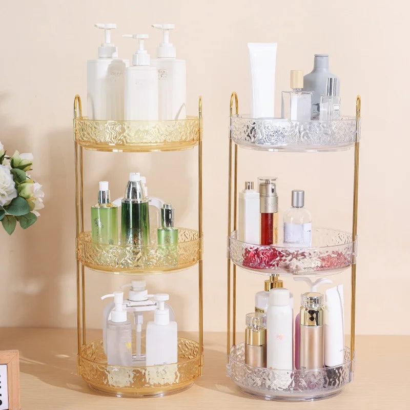 Bathroom Cosmetic Luxury Organiser Wholesale Gold Acrylic Makeup Storage Rack Skincare Organizer Vanity Countertop Display Shelf Perfume Holder Beauty Product Storage Stand Bathroom Accessories Makeup Brush Cosmetic Organizer