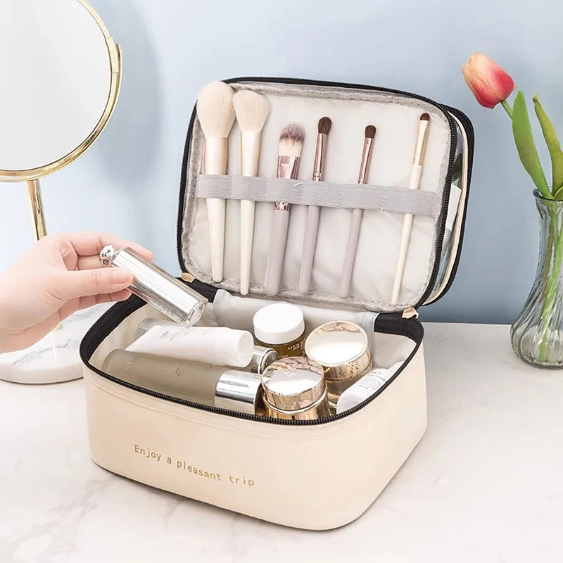 Luxury Clear Double Layer Travel Makeup Bag Cosmetic Organizer Waterproof Toiletry Storage Case Portable Bathroom Vanity Cosmetic Pouch Large Capacity Skincare Makeup Storage Bag Beauty Organizer Travel Cosmetic Case Wholesale Supplier
