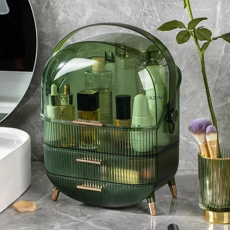 Luxury Bathroom Cosmetic Organiser Travel Makeup Storage Box with Clear Dustproof Cover Portable Vanity Skincare Display Case Large Capacity Drawer Beauty Organizer Wholesale Home Hotel Countertop Gift