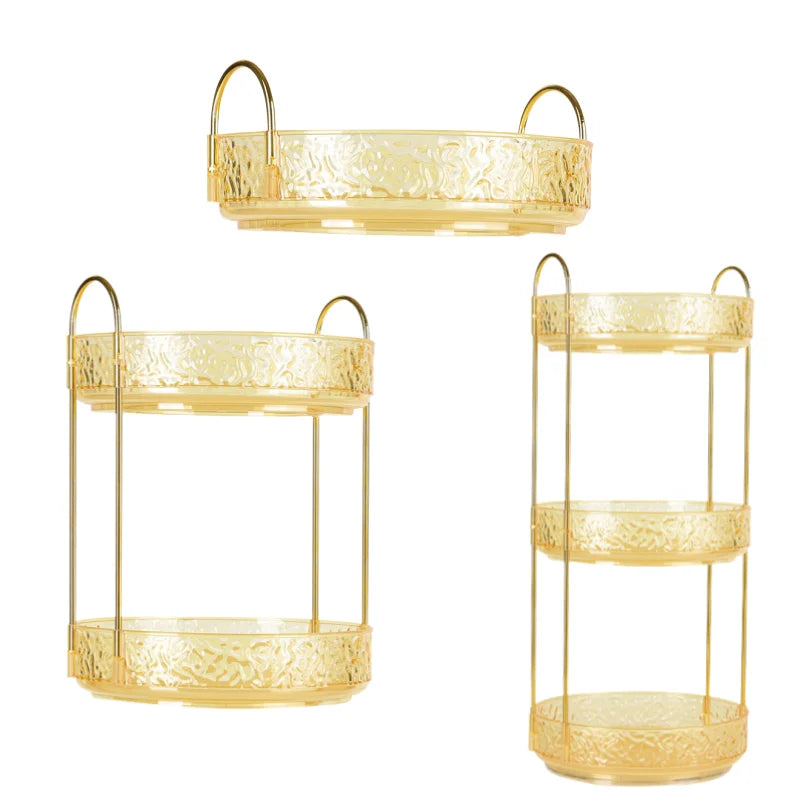 Bathroom Cosmetic Luxury Organiser Wholesale Gold Acrylic Makeup Storage Rack Skincare Organizer Vanity Countertop Display Shelf Perfume Holder Beauty Product Storage Stand Bathroom Accessories Makeup Brush Cosmetic Organizer